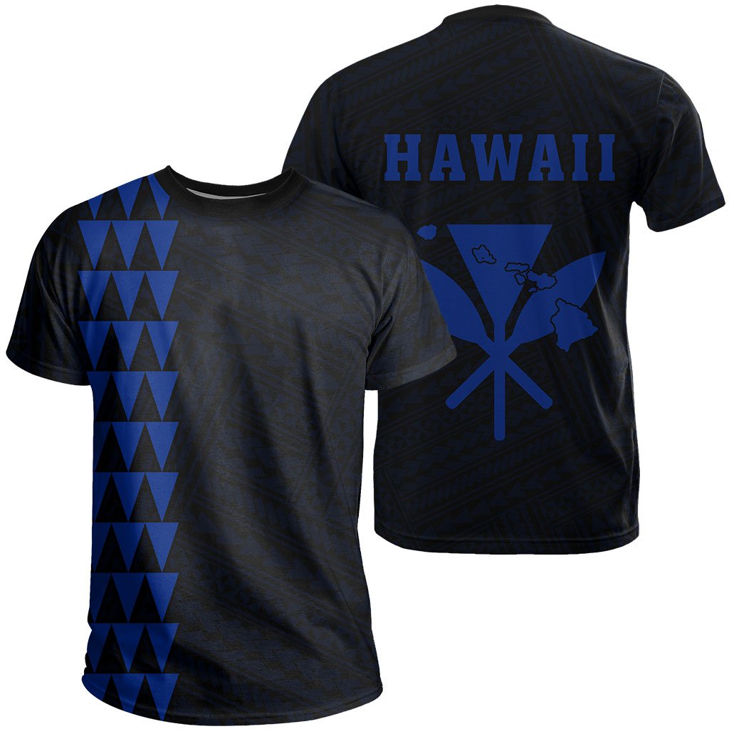 Hawaii Kakau Kanaka Map T Shirt Blue Unisex Blue - Polynesian Pride