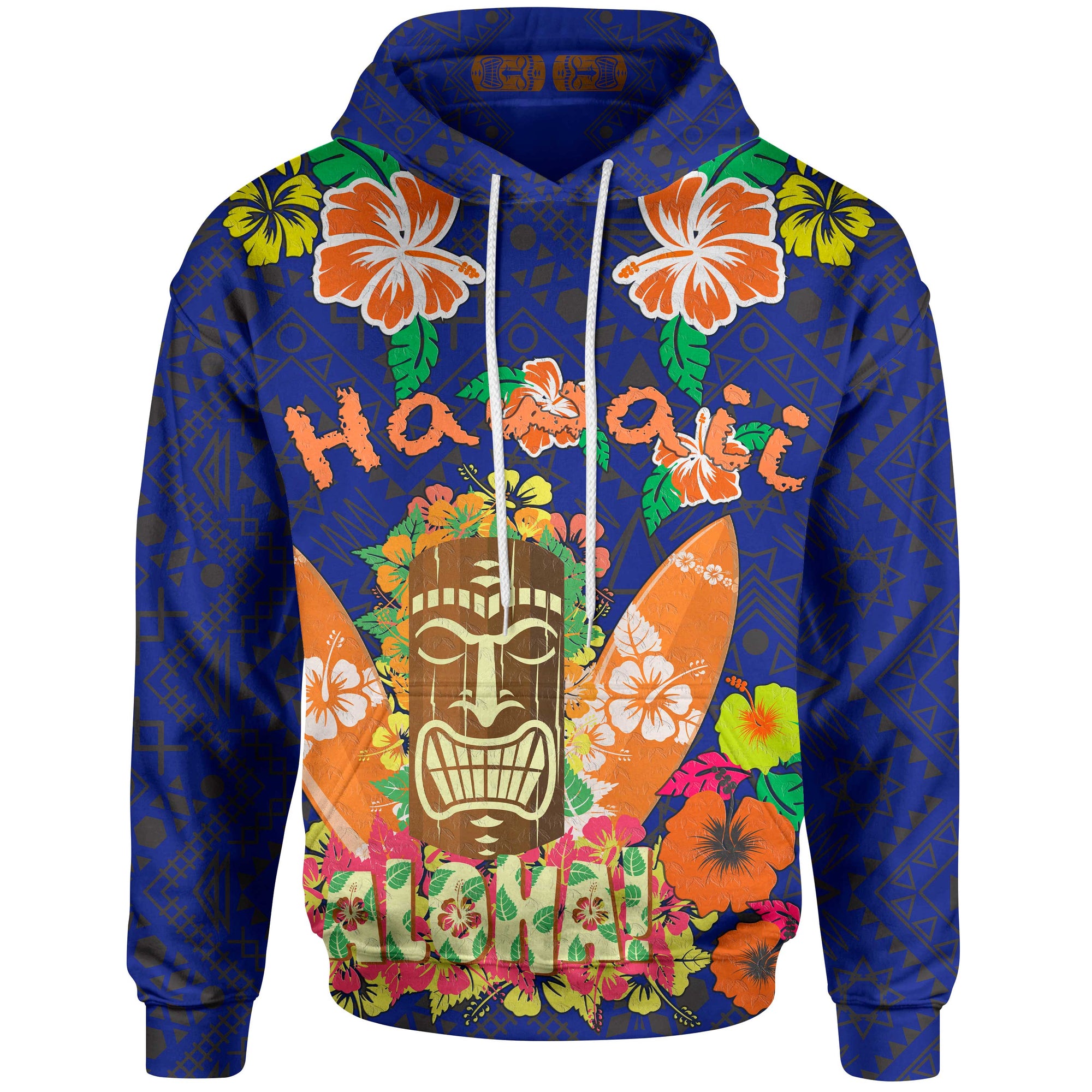 Hawaii Hoodie loha Hawaii Tiki Statue Unisex Blue - Polynesian Pride