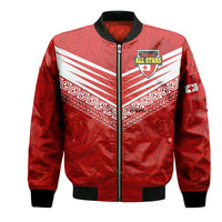 Tonga Rugby Bomber Jacket - Tongan Kupesi Ngatu Design - Polynesian Pride LT9 Unisex Red - Polynesian Pride