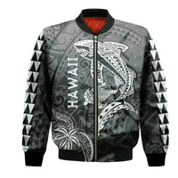 Hawaii Bomber Jacket Shark and Turtle Mix Kakau LT9 Unisex Black - Polynesian Pride