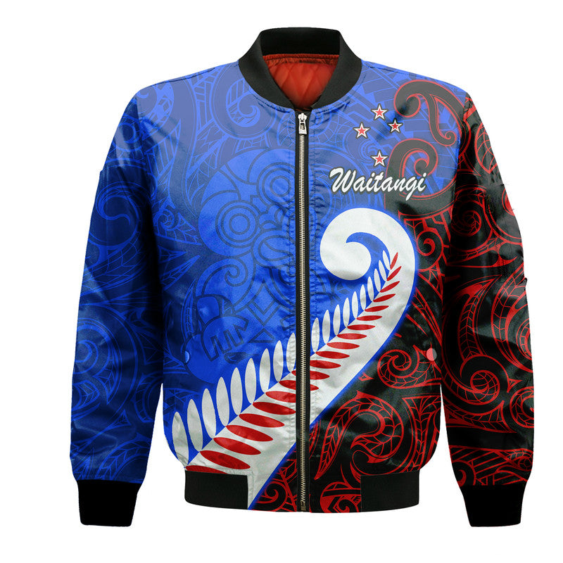 (Custom Personalised) Waitangi Day Bomber Jacket Aotearoa Hei Tiki Silver Fern LT9 Unisex Blue - Polynesian Pride