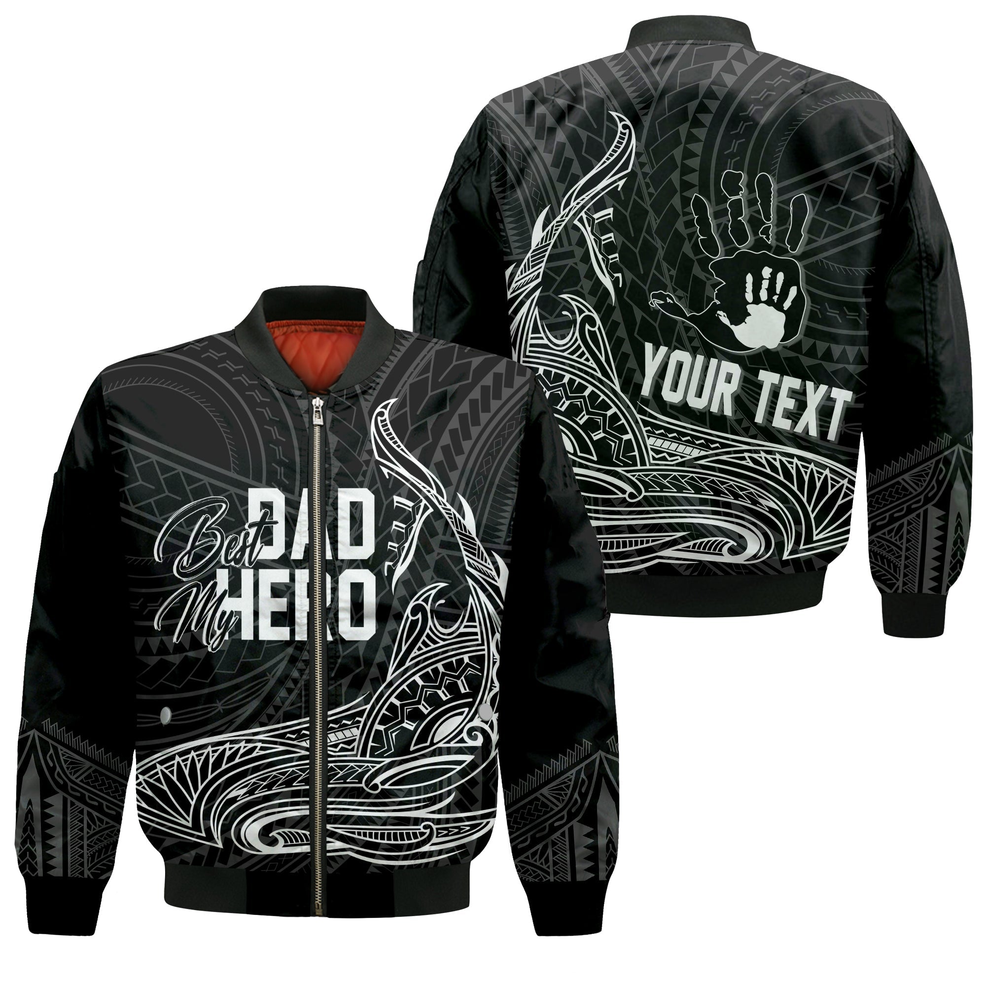 Fathers Day Polynesian Personalised Bomber Jacket My Dad My Hero LT7 Unisex Black - Polynesian Pride