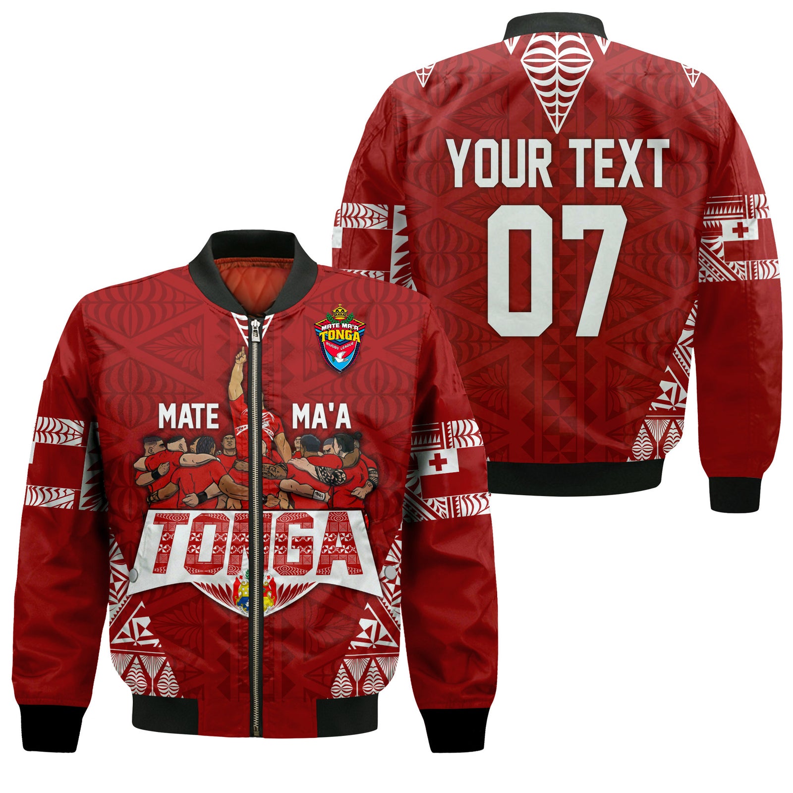 Personalised Tonga Rugby Bomber Jacket Mate Ma'a Tonga Warriors LT7 - Polynesian Pride