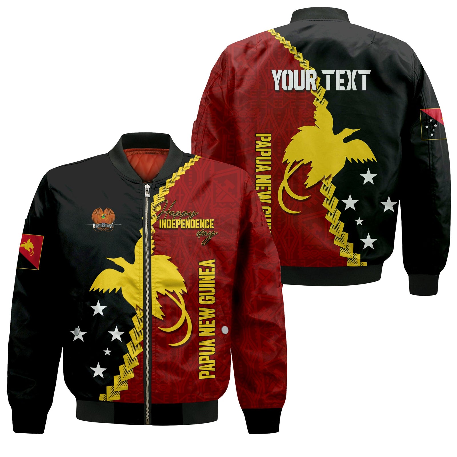 Personalised Papua New Guinea Bomber Jacket 49th Independence Anniversary - Motu Revareva LT7 Unisex Red - Polynesian Pride