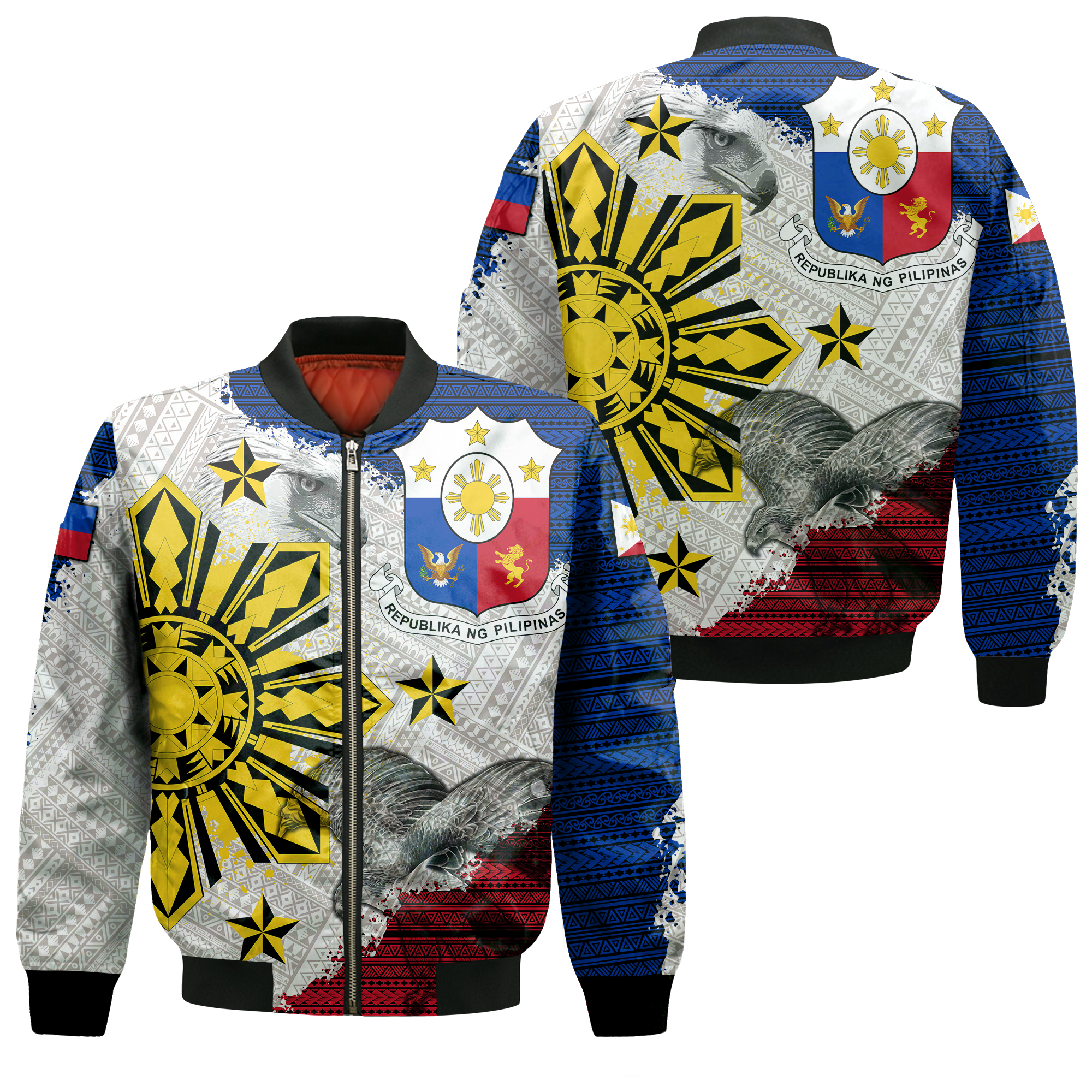 Philippines Filipino Tribal Eagle Bomber Jacket - LT2 Unisex WHITE - Polynesian Pride