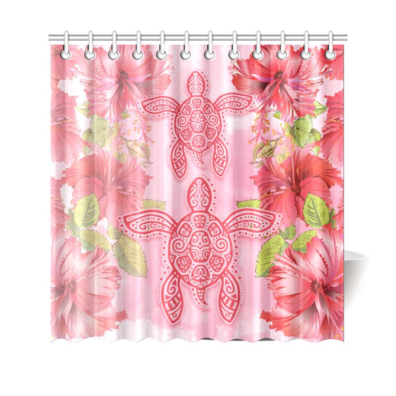 Hawaii Turtle Hibiscus Shower Curtain - Pink Style 177 x 172 (cm) Pink - Polynesian Pride