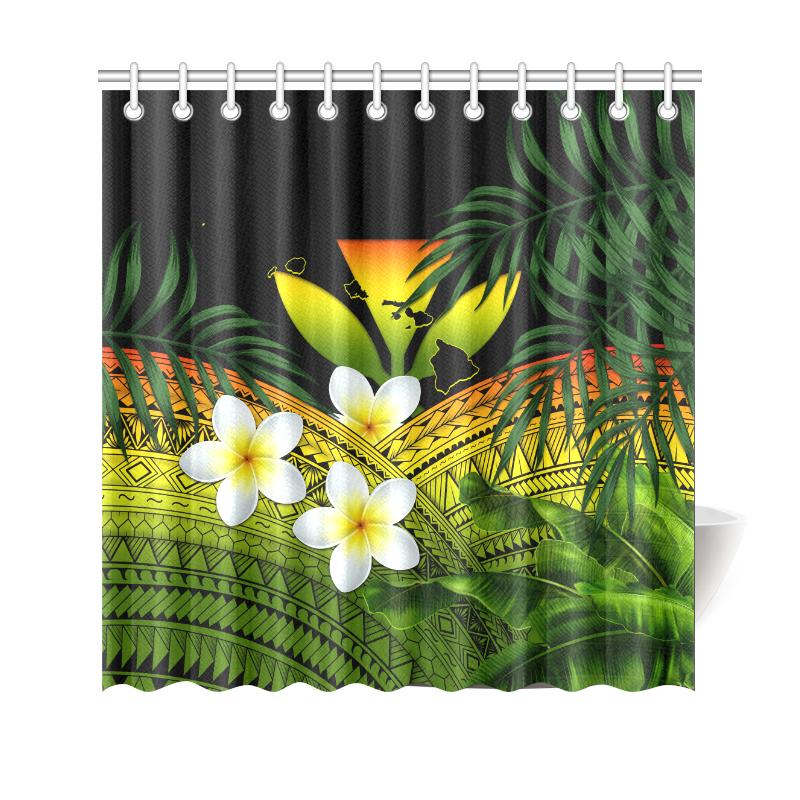 Kanaka Maoli (Hawaiian) Shower Curtain, Polynesian Plumeria Banana Leaves Reggae Shower Curtain Reggae - Polynesian Pride