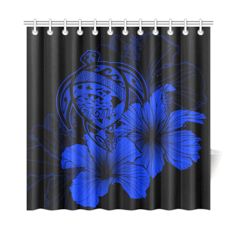 Hawaii Hibiscus Shower Curtain - Turtle Map - Blue 177 x 172 (cm) Blue - Polynesian Pride