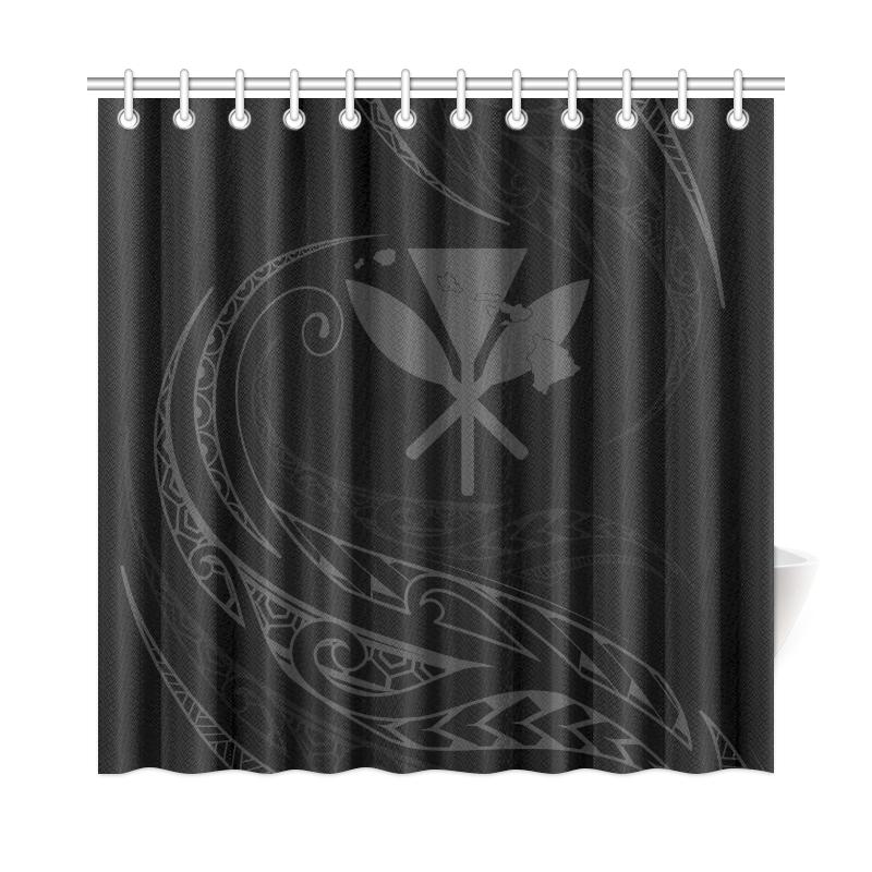 Kanaka Shower Curtain - Gray - Frida Style 177 x 172 (cm) Black - Polynesian Pride