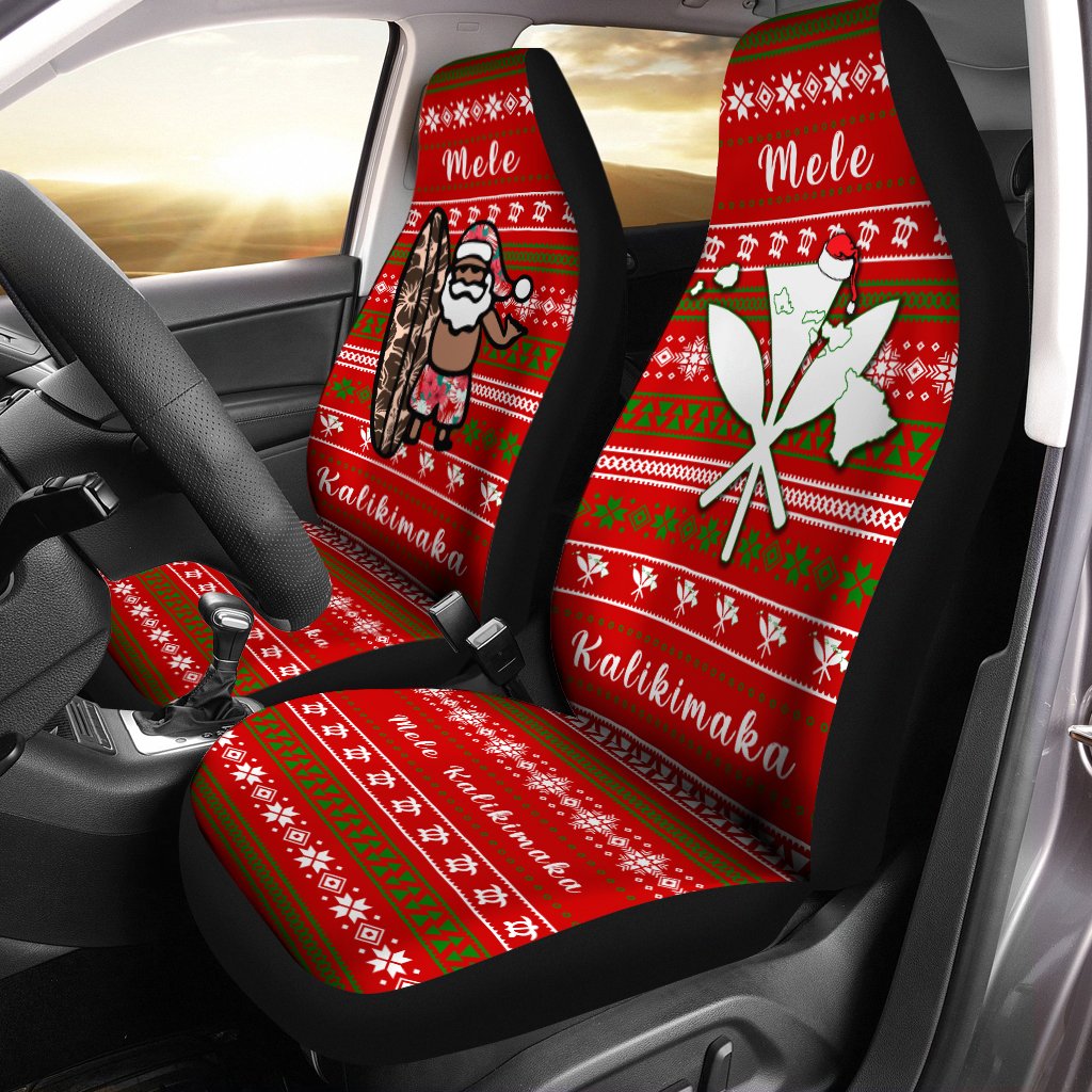 Hawaii Christmas Santa Claus Surf Car Seat Covers - Fun Style - AH Universal Fit Red - Polynesian Pride