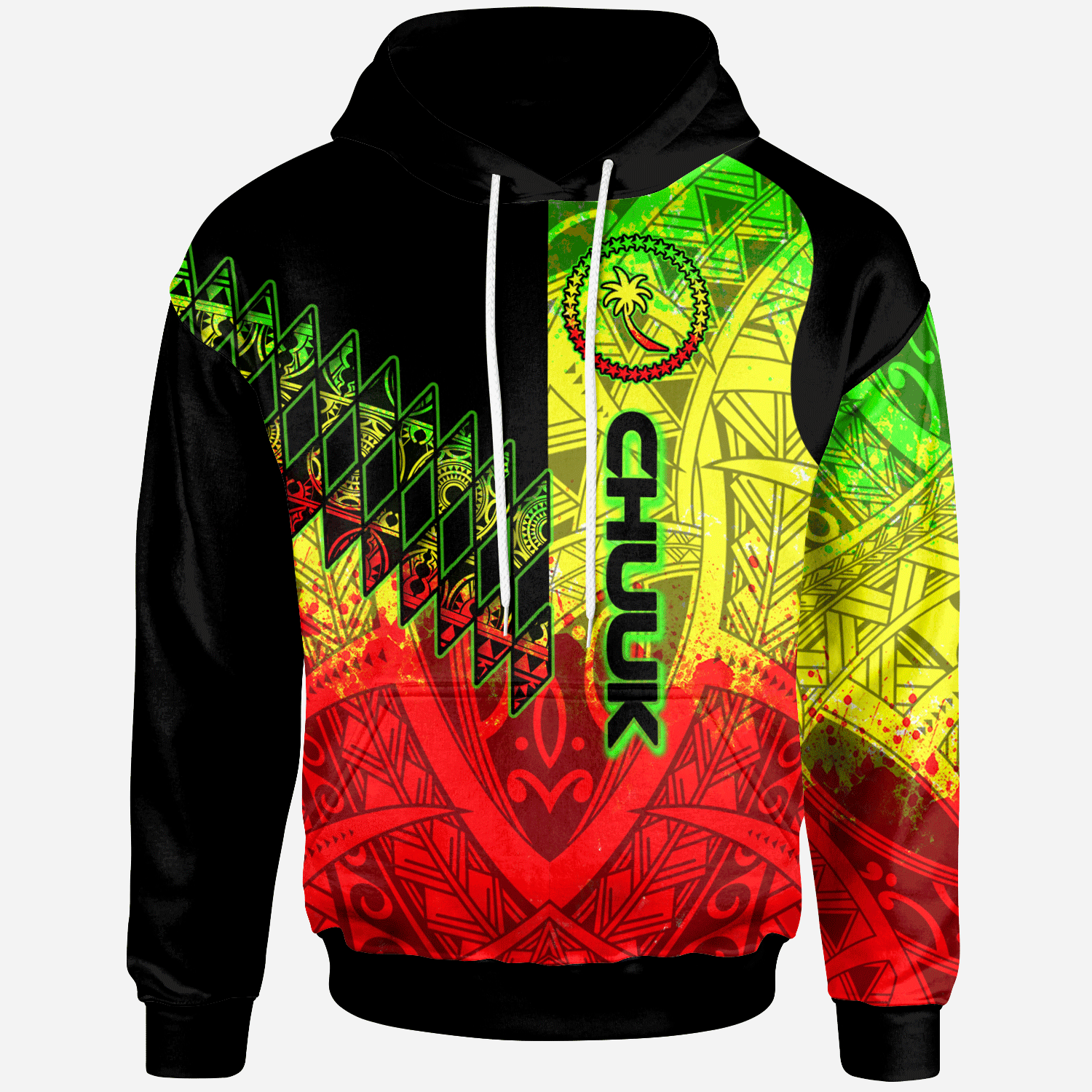 Chuuk Hoodie Reggage Color Symmetry Style Unisex Black - Polynesian Pride