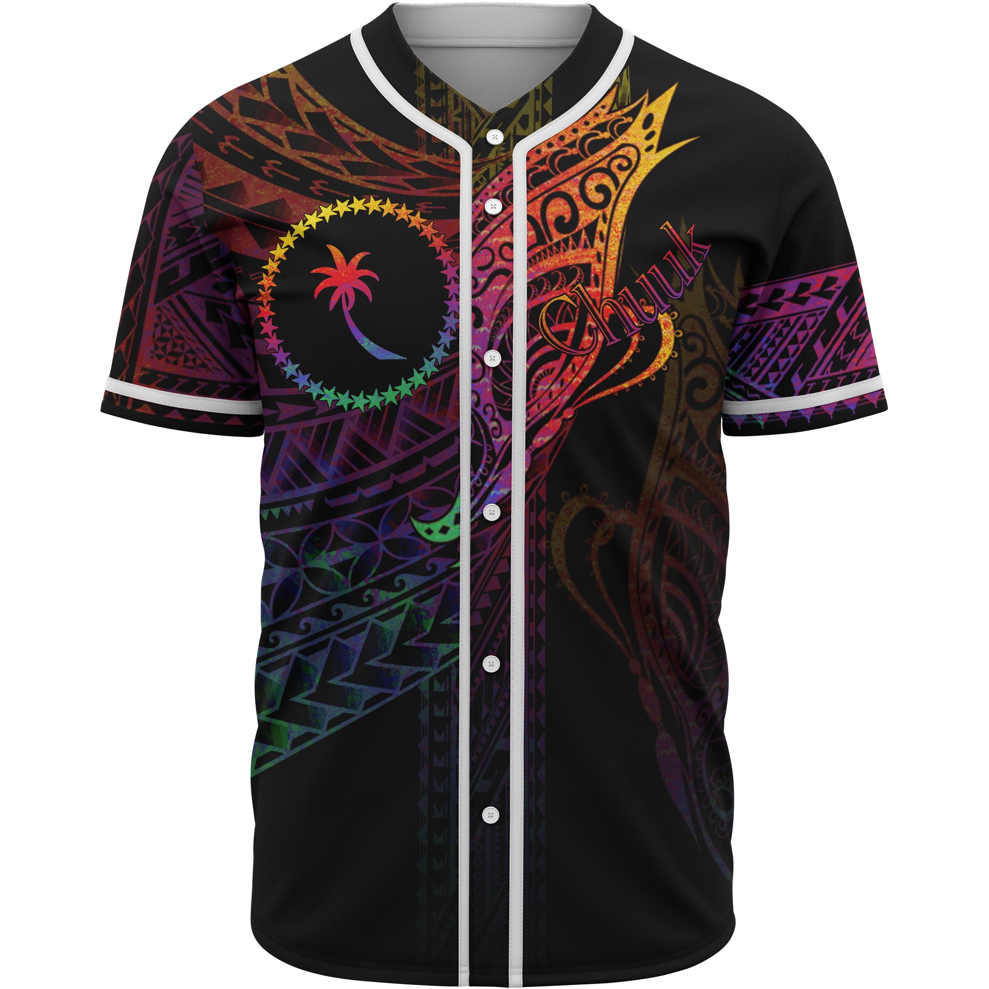 Chuuk State Baseball Shirt - Butterfly Polynesian Style Unisex Black - Polynesian Pride