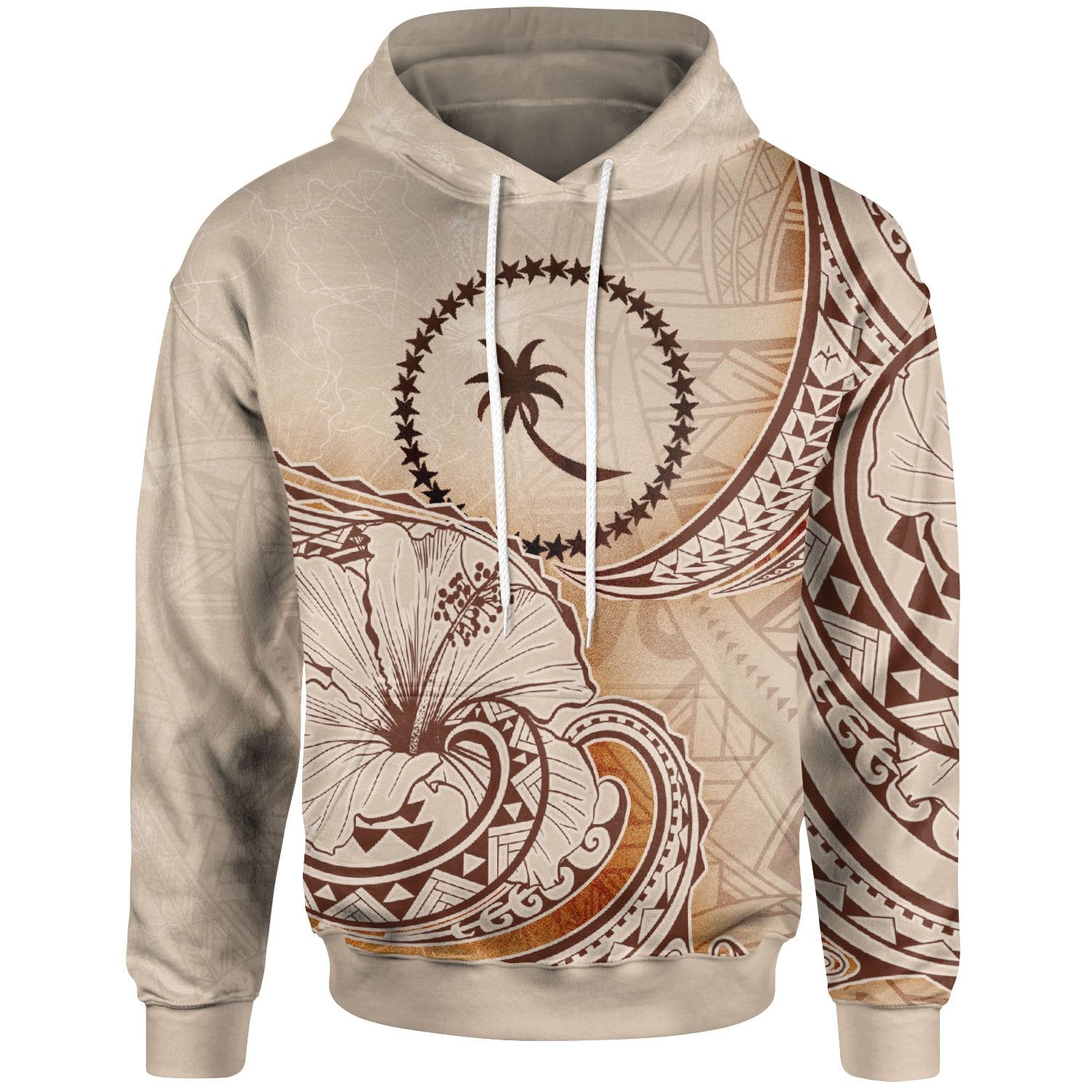 Chuuk State Hoodie Hibiscus Flowers Vintage Style Unisex Nude - Polynesian Pride