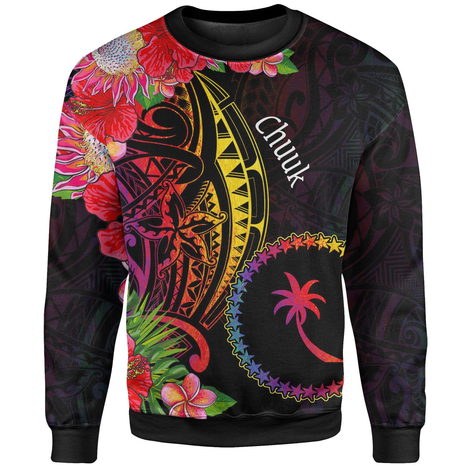 Chuuk State Sweatshirt - Tropical Hippie Style Unisex Black - Polynesian Pride