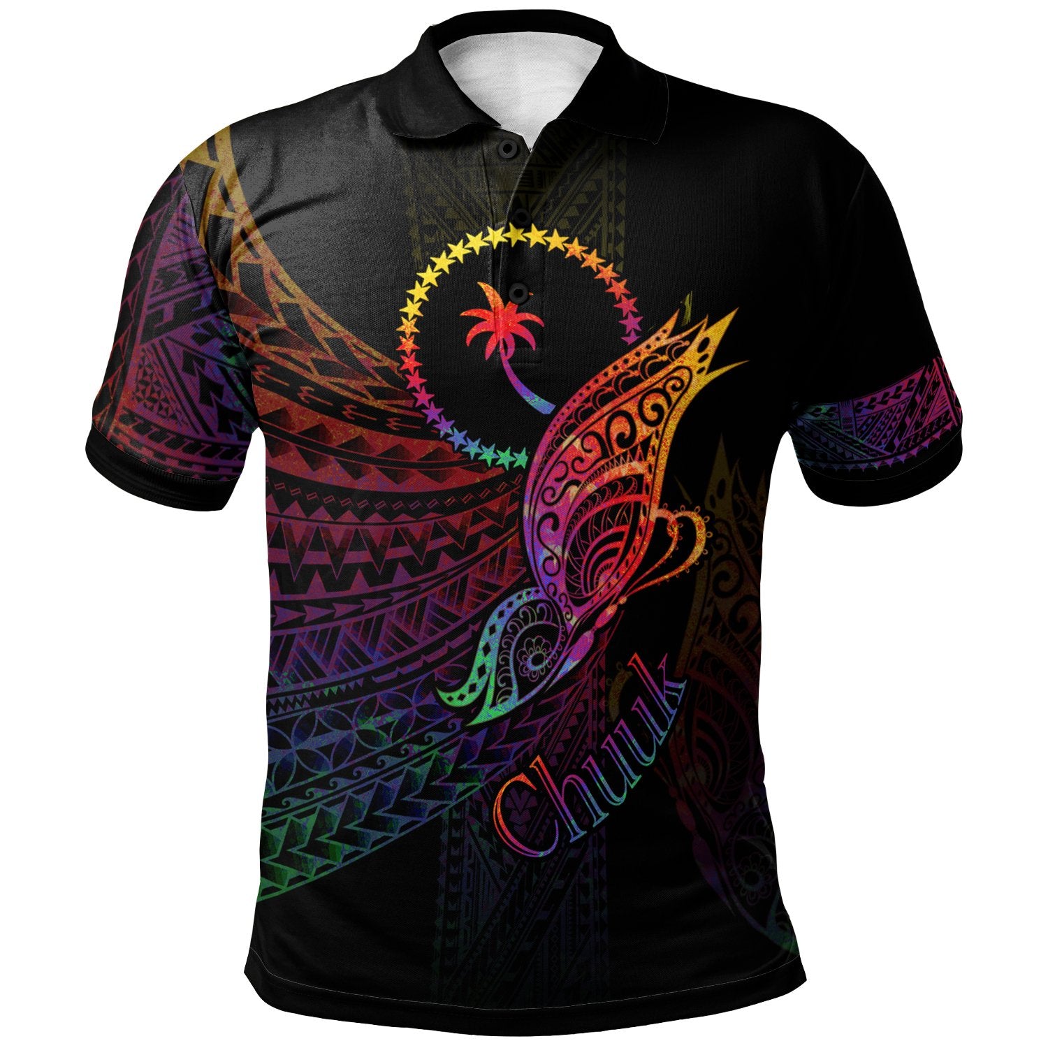 Chuuk State Polo Shirt Butterfly Polynesian Style Unisex Black - Polynesian Pride