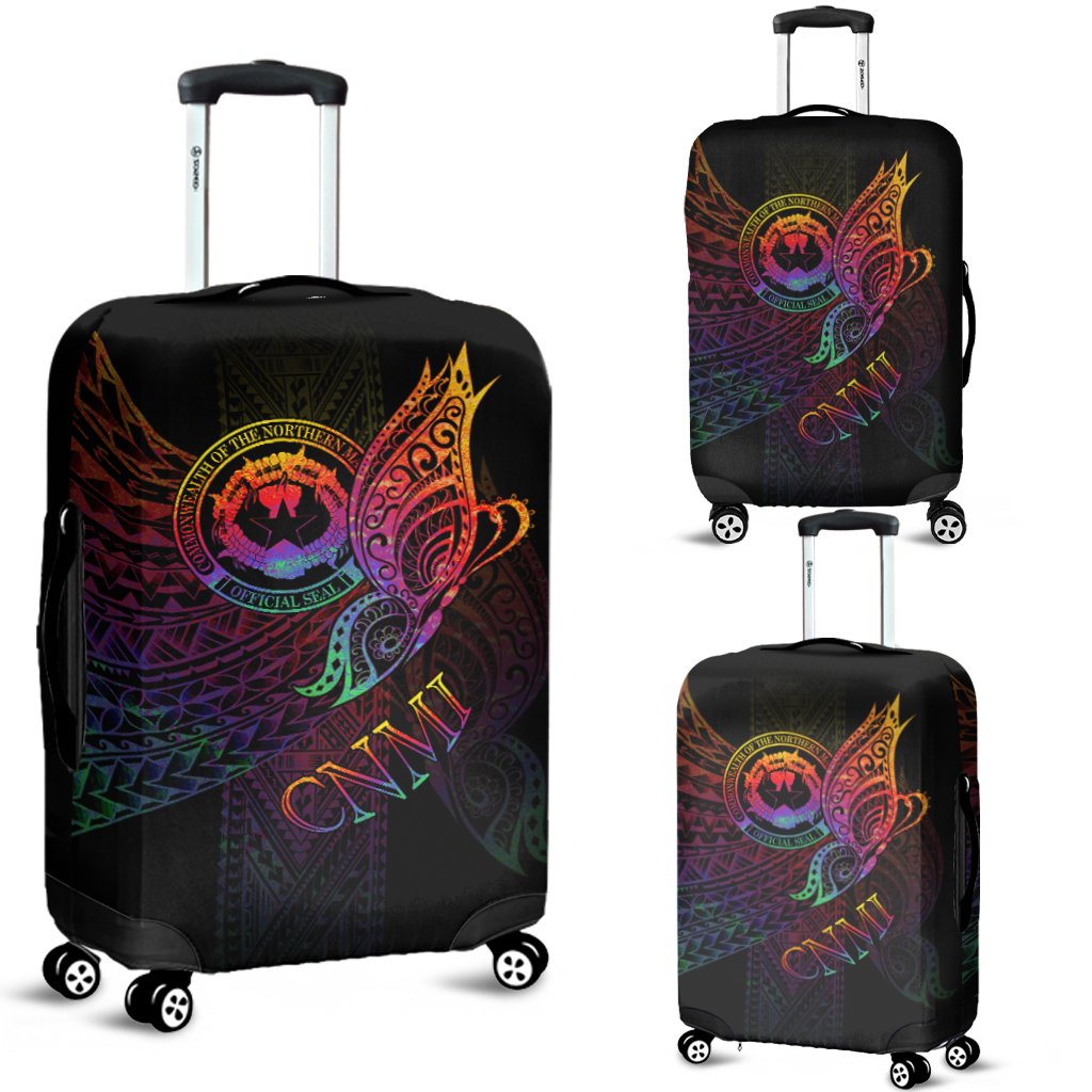 Northern Mariana Islands Luggage Covers - Butterfly Polynesian Style Black - Polynesian Pride