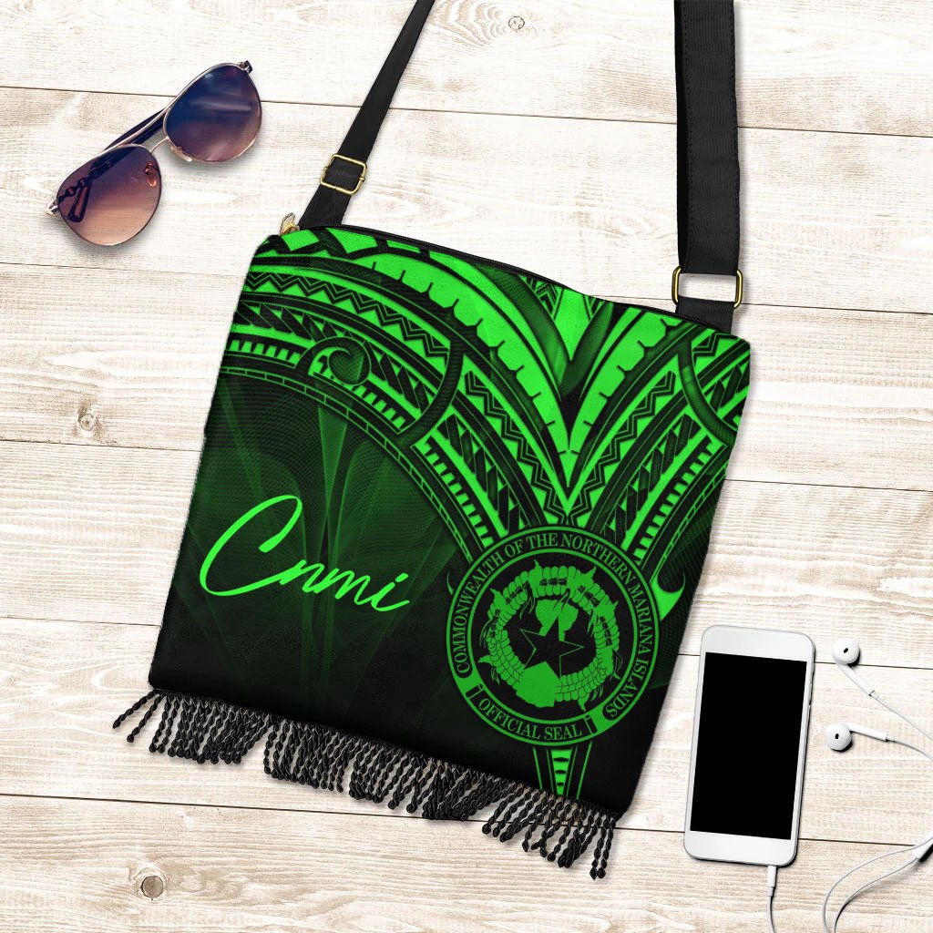 Northern Mariana Islands Boho Handbag - Green Color Cross Style One Size Boho Handbag Black - Polynesian Pride