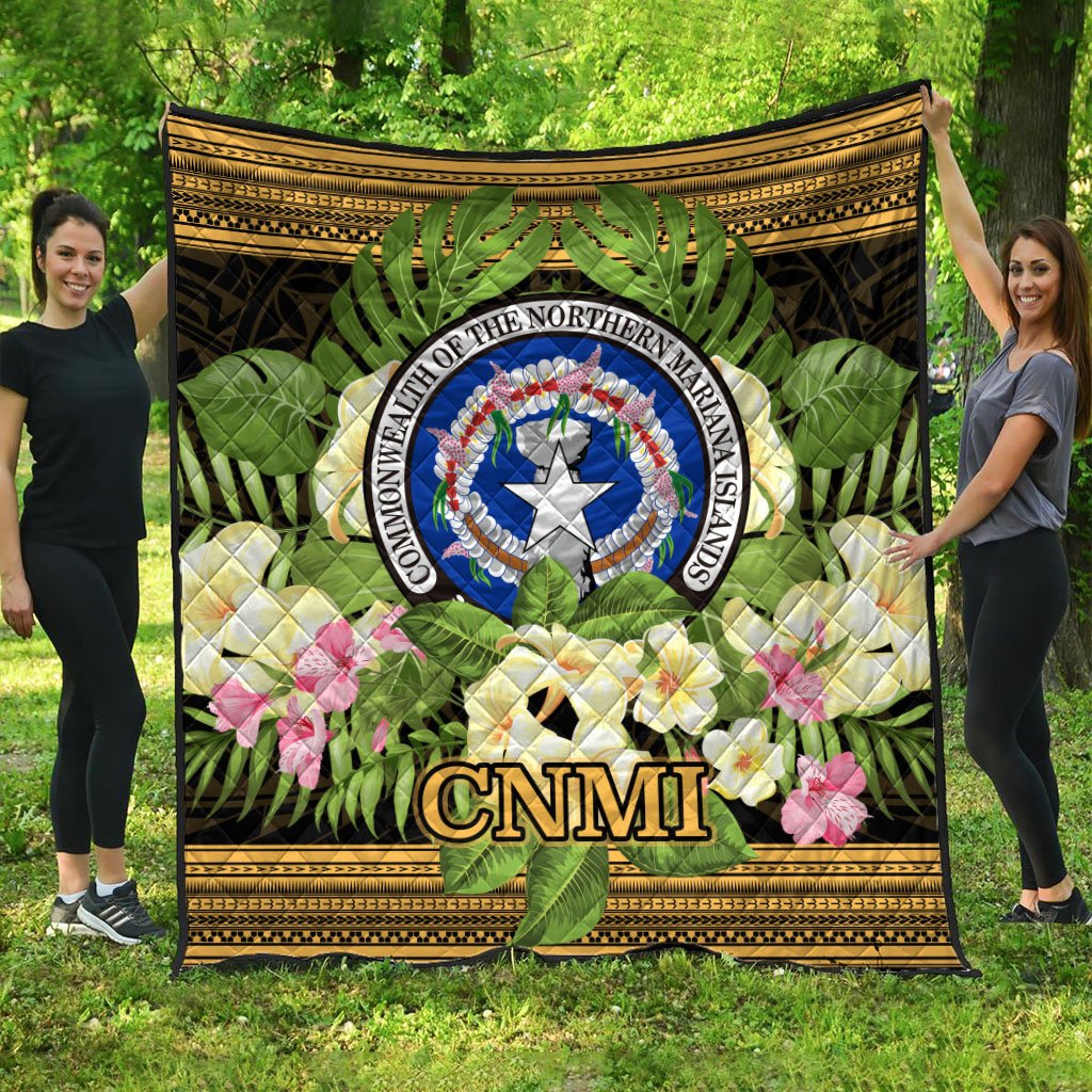 Northern Mariana Islands Premium Quilt - Polynesian Gold Patterns Collection Black - Polynesian Pride