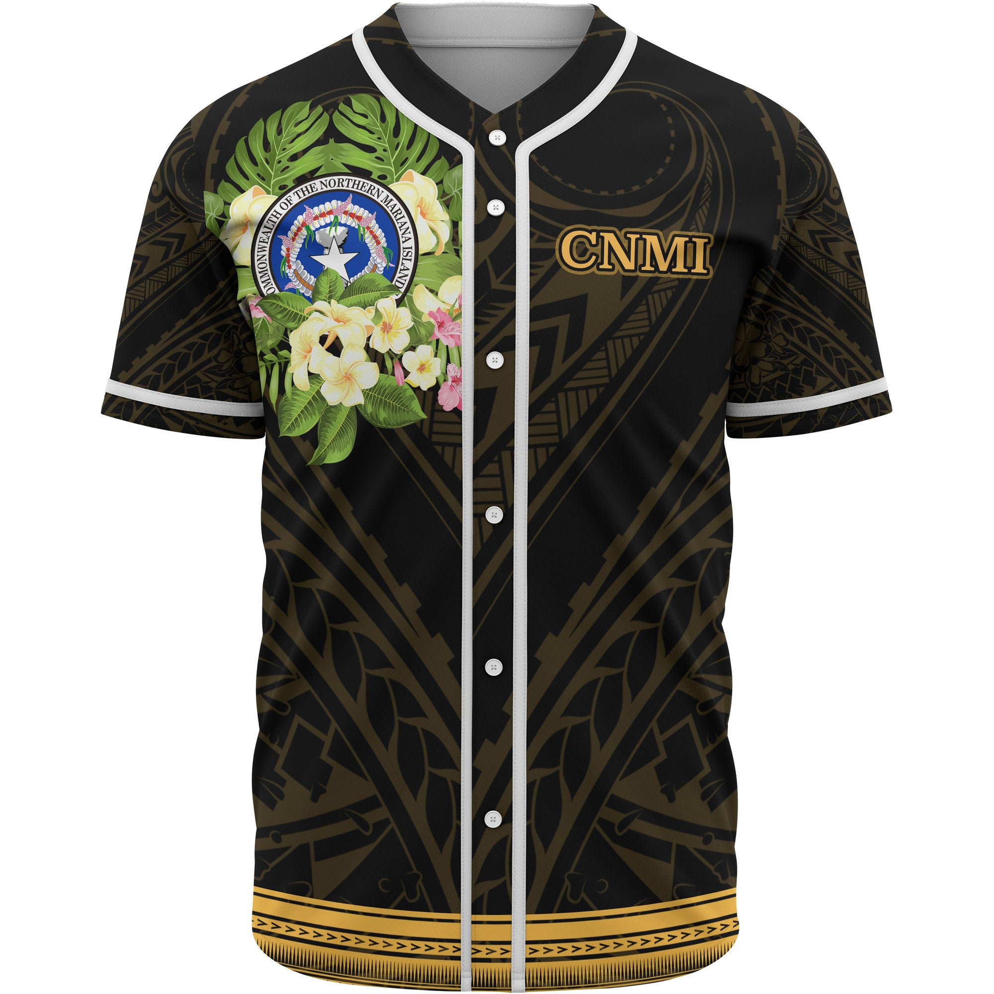 Northern Mariana Islands Baseball Shirt - Polynesian Gold Patterns Collection Unisex Black - Polynesian Pride