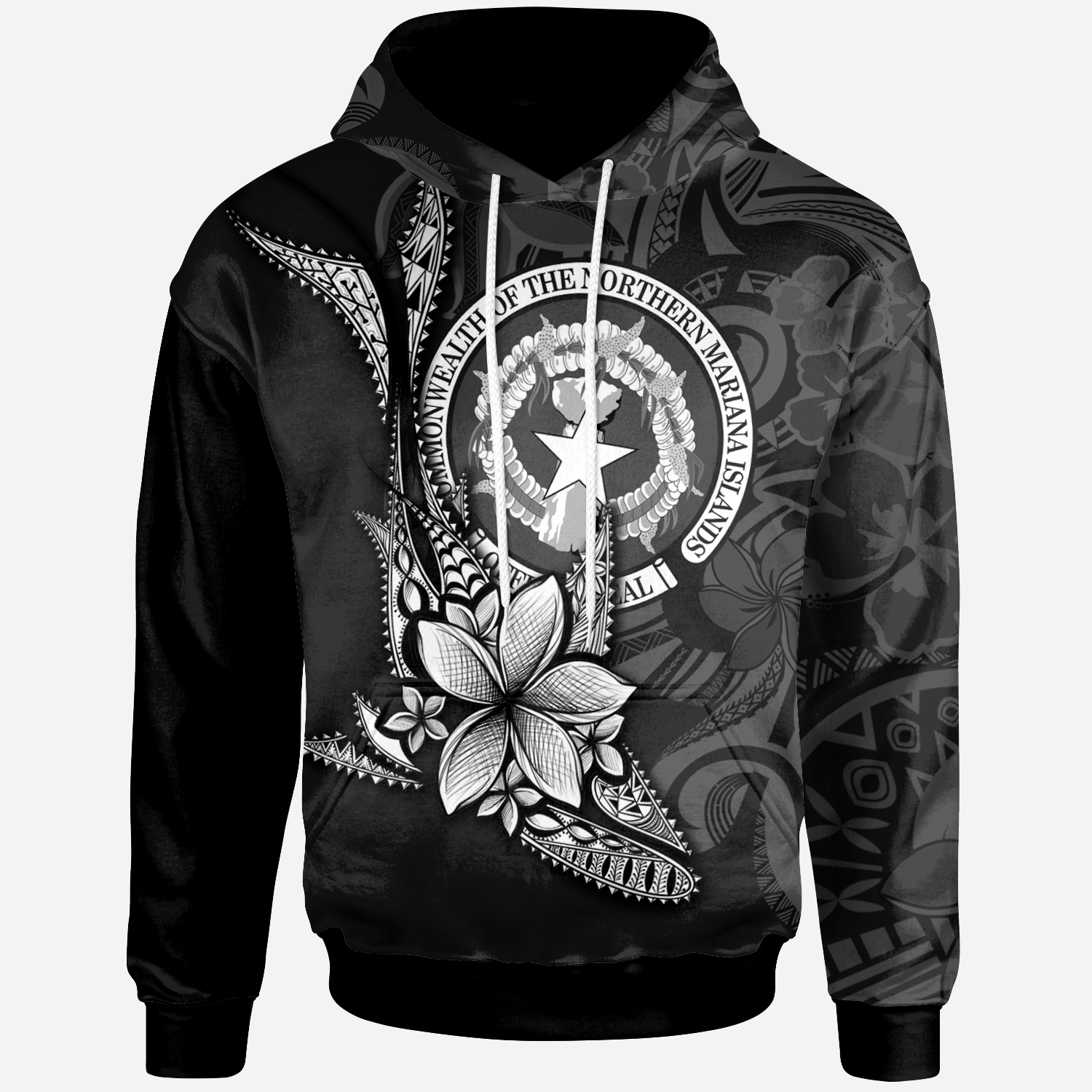 Northern Mariana Islands Custom Hoodie Fish With Plumeria Flowers Style Unisex Black - Polynesian Pride