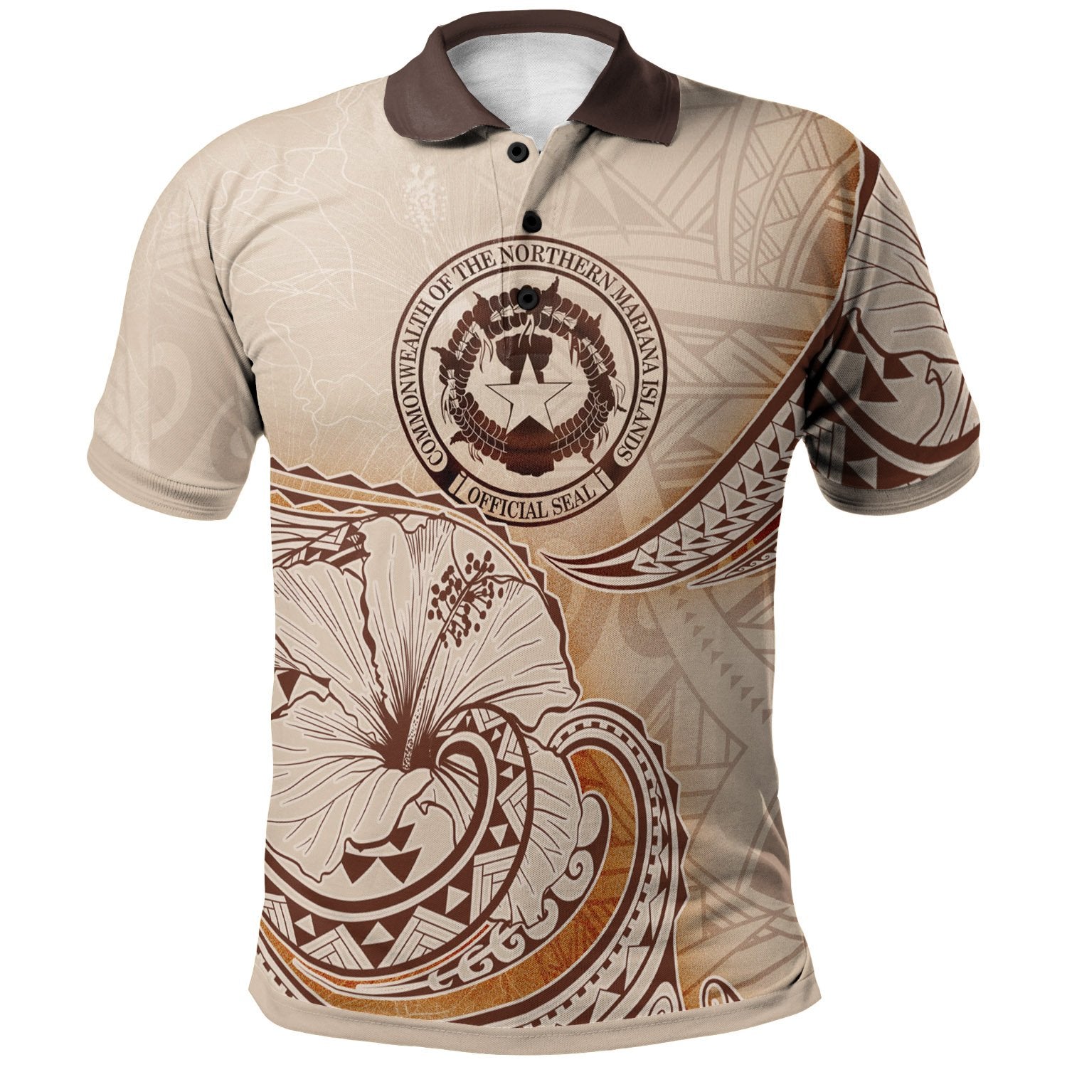 Northern Mariana Islands Polo Shirt Hibiscus Flowers Vintage Style Unisex Nude - Polynesian Pride