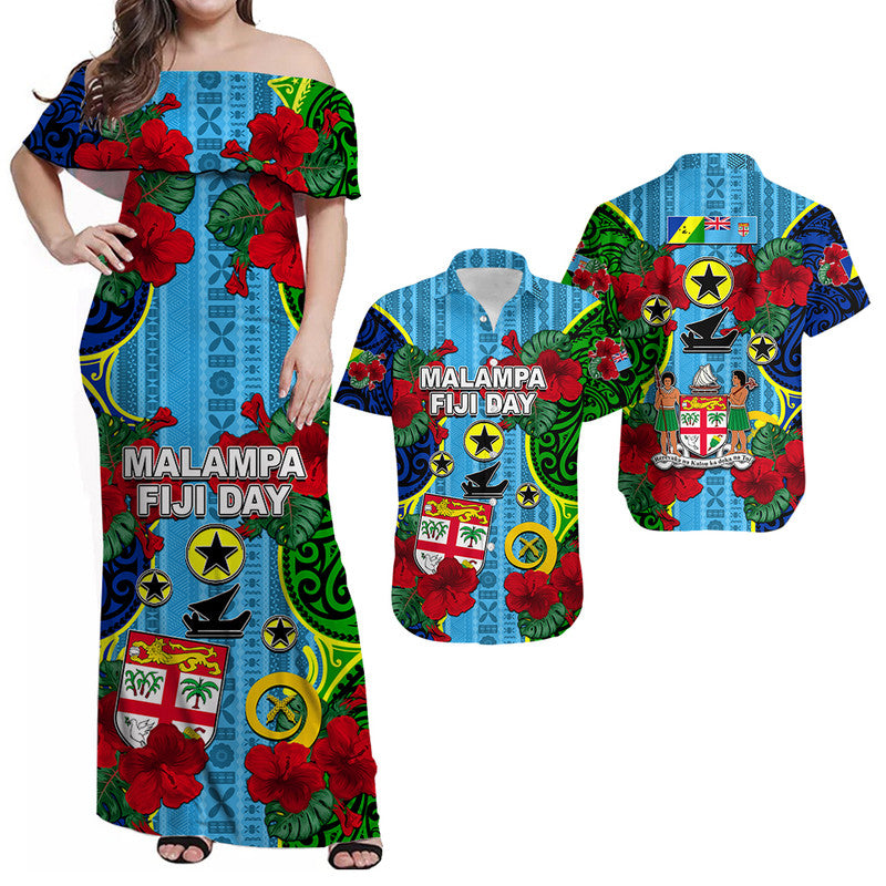 Malampa Fiji Day Hibiscus Matching Hawaiian Shirt and Dress LT6 Blue - Polynesian Pride