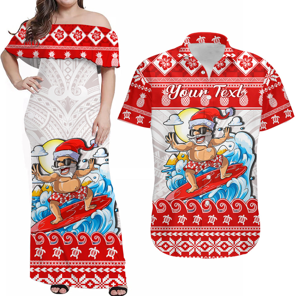 Custom Personalised Hawaii Christmas Matching Dress and Hawaiian Shirt Surfing Santa Mele Kalikimaka Polynesian LT14 Red - Polynesian Pride