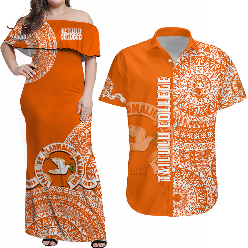 Custom Tonga Polynesian Matching Hawaiian Shirt and Dress - Tailulu College With Ngatu Pattern LT14 Orange - Polynesian Pride