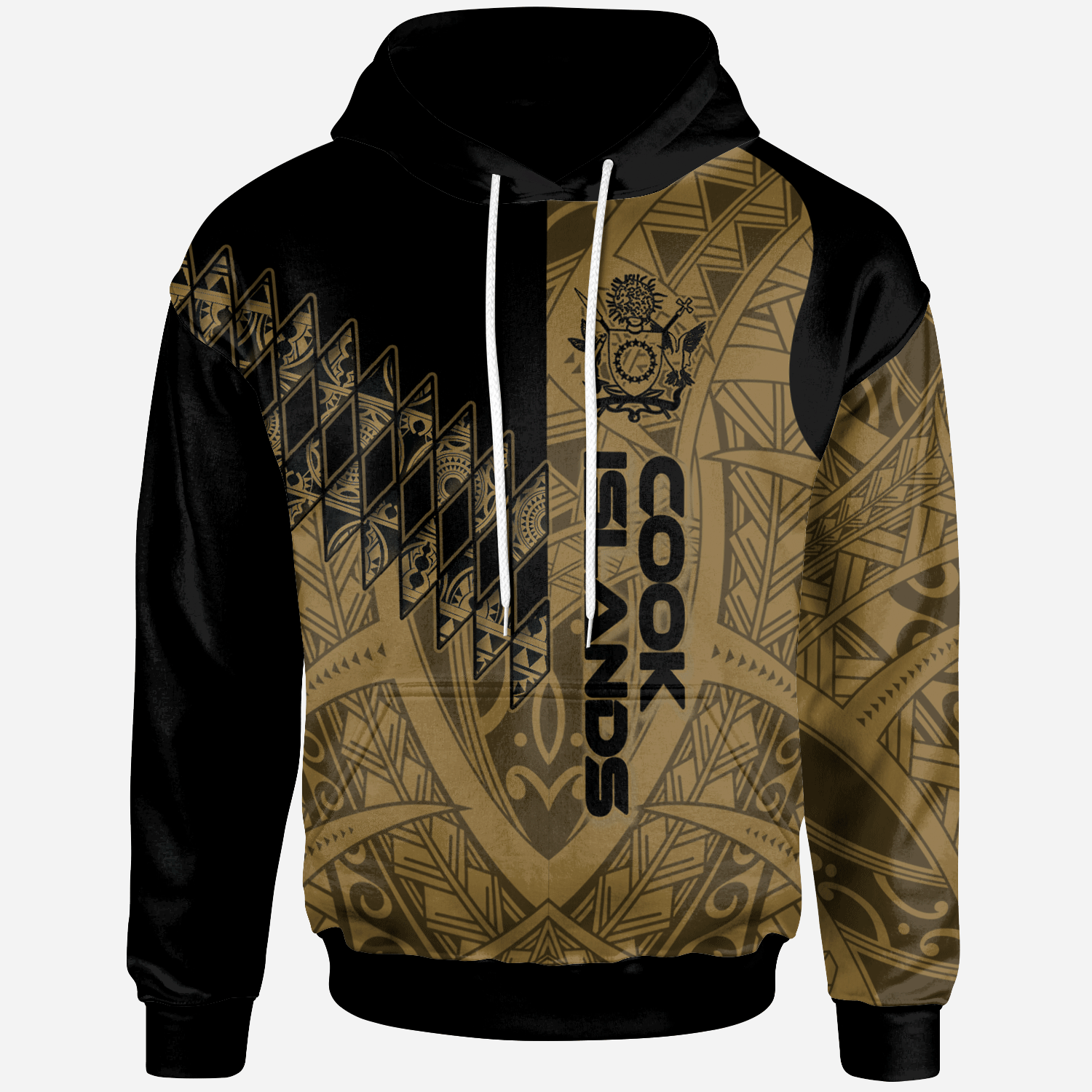 Cook Islands Hoodie Gold Color Symmetry Style Unisex Black - Polynesian Pride