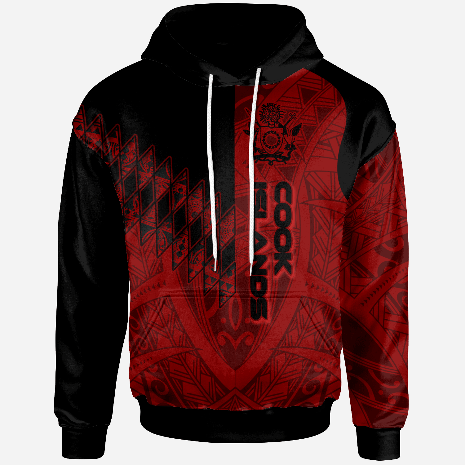 Cook Islands Hoodie Red Color Symmetry Style Unisex Black - Polynesian Pride