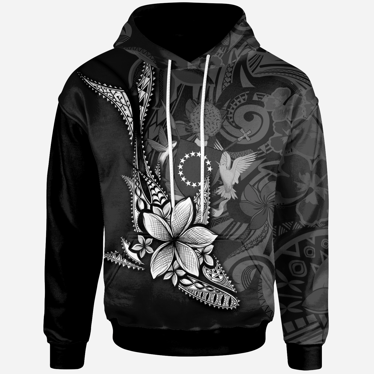 Cook Islands Custom Hoodie Fish With Plumeria Flowers Style Unisex Black - Polynesian Pride