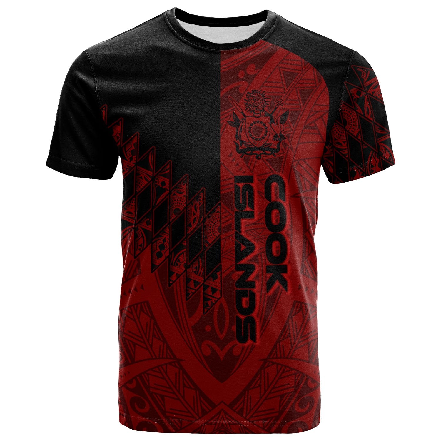 Cook Islands T Shirt Red Color Symmetry Style Unisex Black - Polynesian Pride