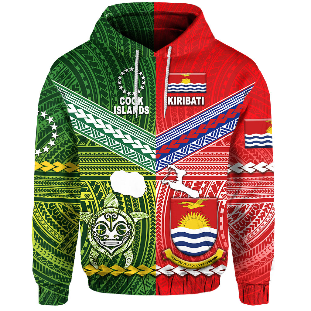 Custom Kiribati and Cook Islands Hoodie Together LT8 Hoodie Green - Polynesian Pride