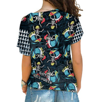 Hawaii Skeleton Surf Cross Shoulder Shirt Halloween Hawaiian Tribal LT13 - Polynesian Pride