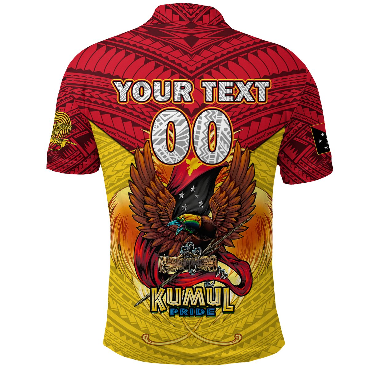 Custom Papua New Guinea Rugby Kumul Pride Polo Shirt LT2 YELLOW - Polynesian Pride