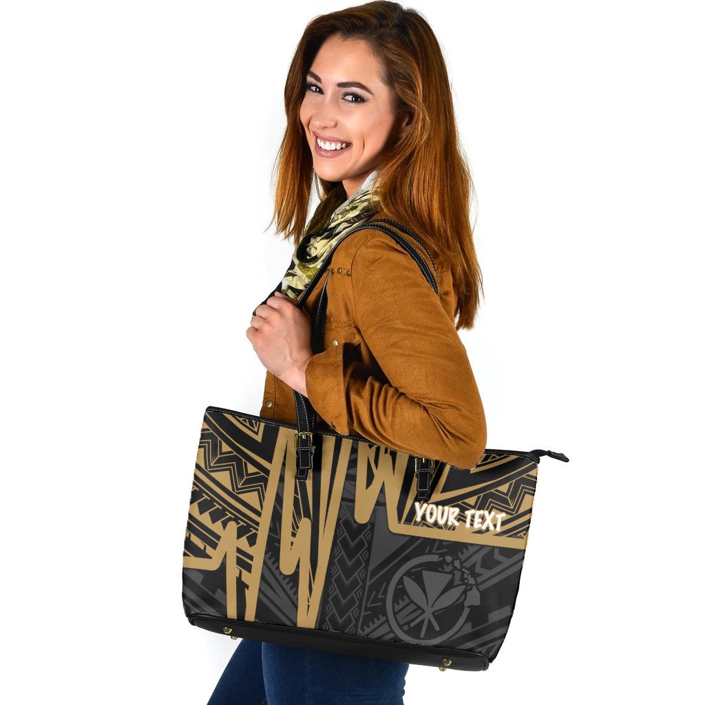 Hawaii Personalised Leather Tote Bags - Kanaka Maoli With Polynesian Pattern In Heartbeat Style (Gold) Gold - Polynesian Pride