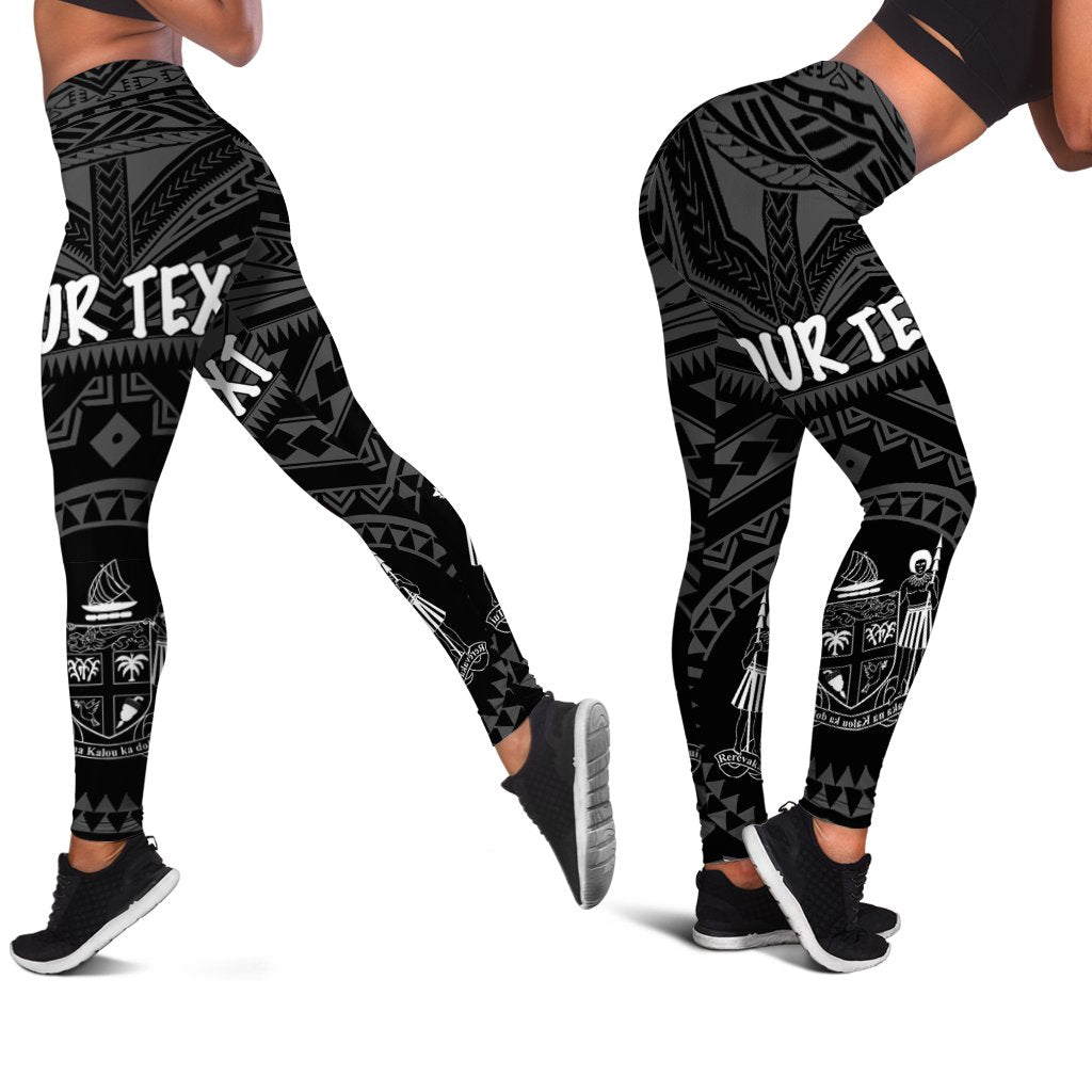 Fiji Personalised Women's Leggings - Fiji Seal With Polynesian Tattoo Style ( Black) Black - Polynesian Pride