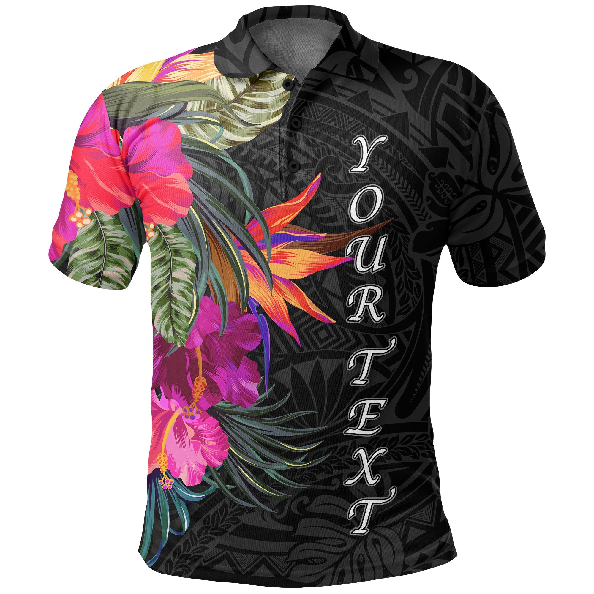 Polynesian Custom Polo Shirt Hibiscus Pattern Unisex Black - Polynesian Pride