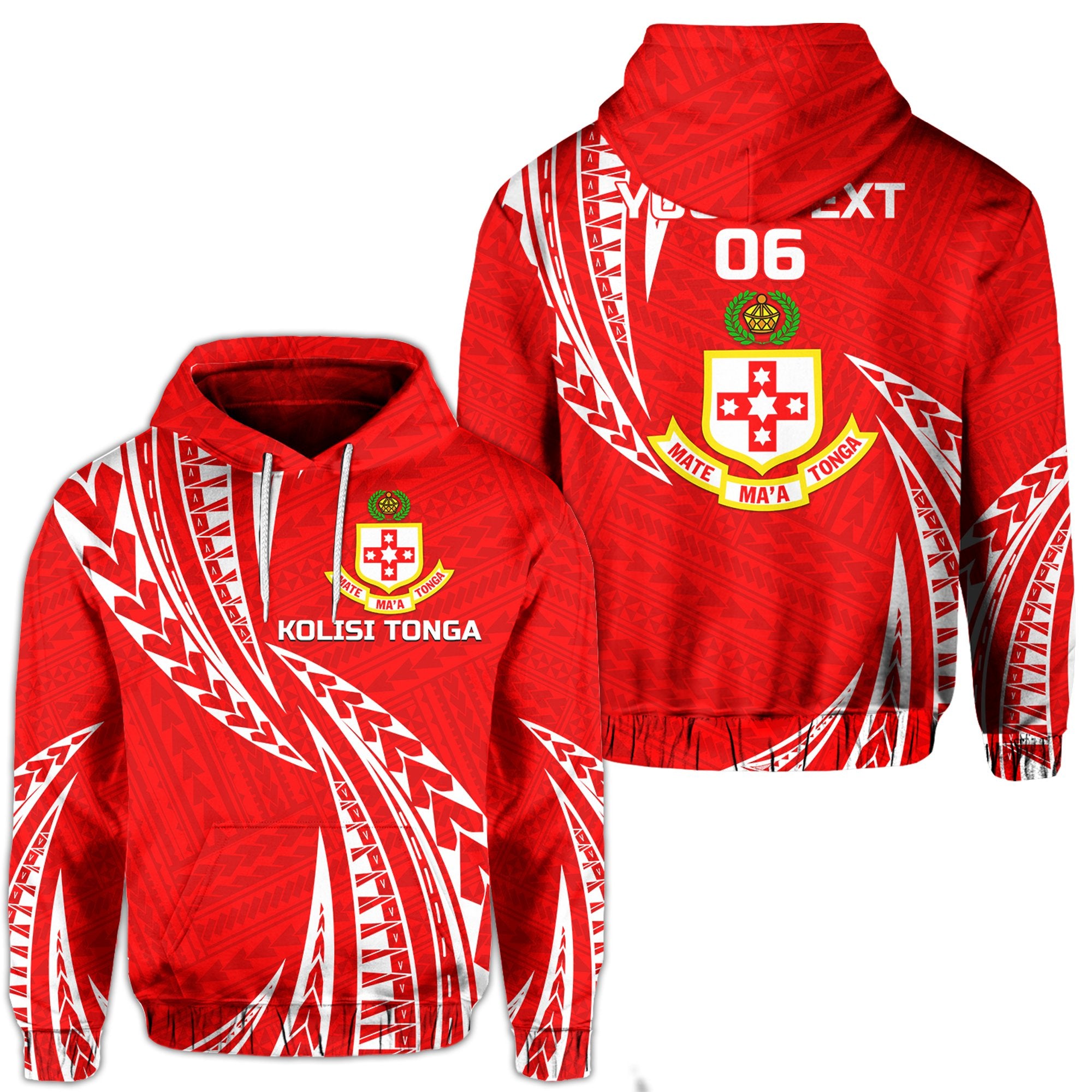 Custom Kolisi Tonga Hoodie Mate Maa Tonga, Custom Text and Number Unisex Red - Polynesian Pride