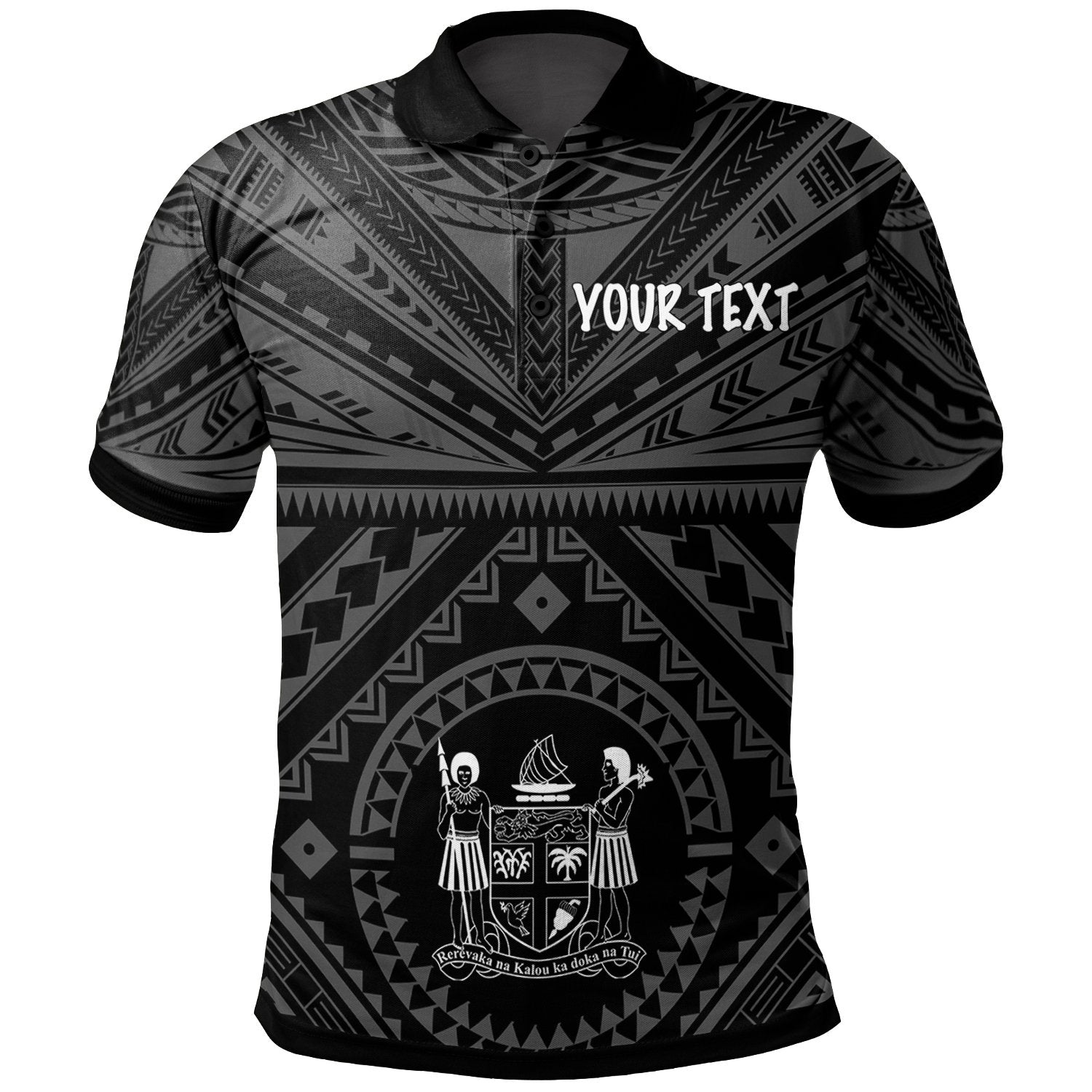 Fiji Custom Polo Fiji Seal With Polynesian Tattoo Style (Black) Unisex Black - Polynesian Pride