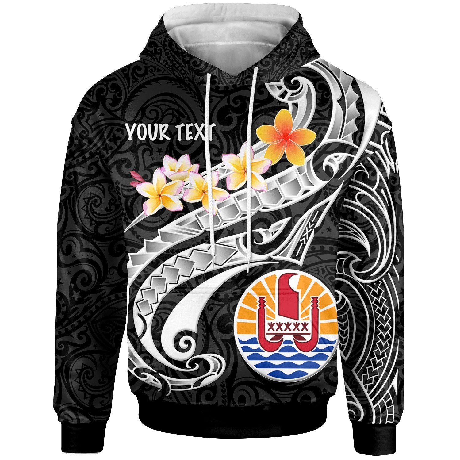 Tahiti Custom Hoodie Tahiti Seal Polynesian Patterns Plumeria (Black) Unisex Black - Polynesian Pride