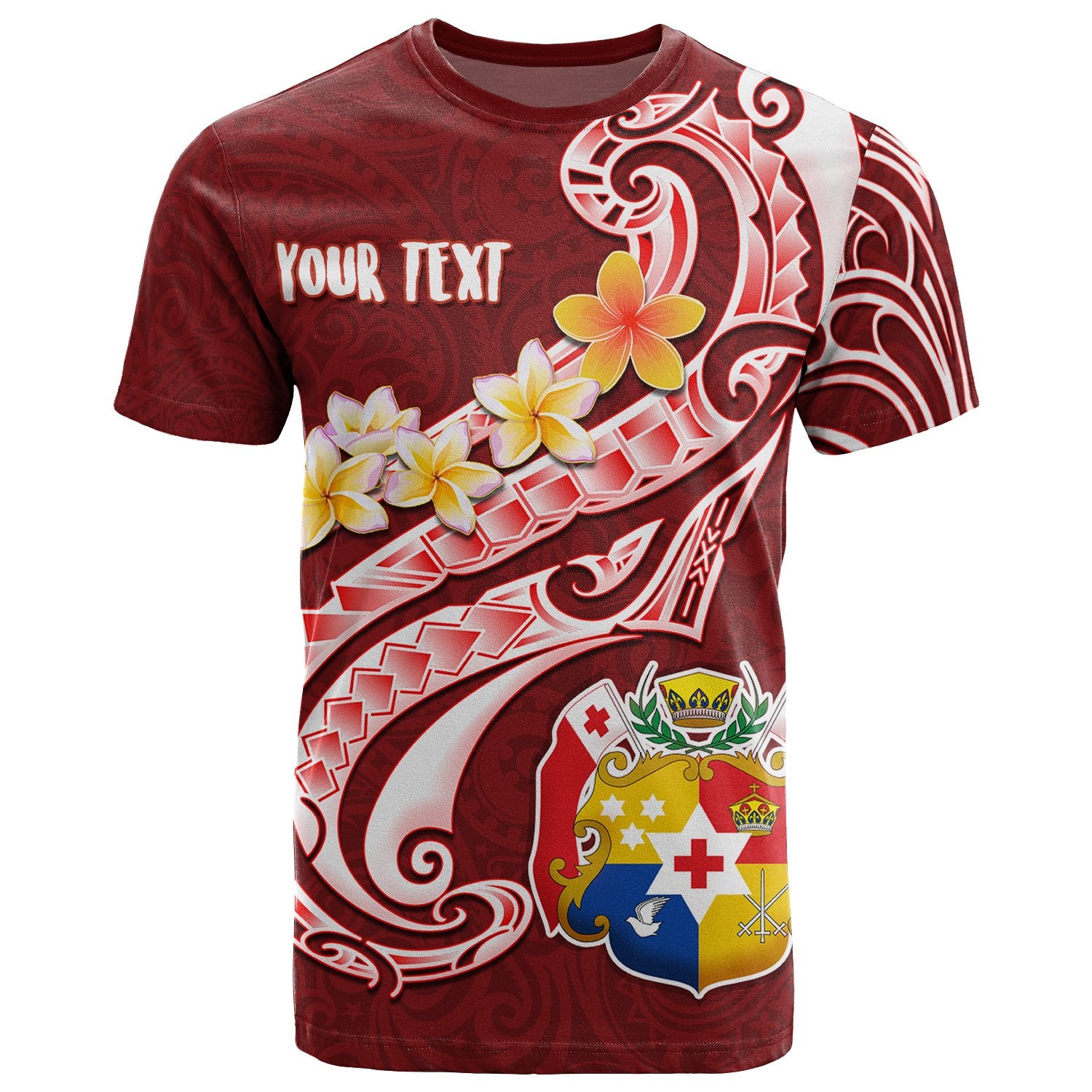 Tonga Custom T Shirt Tonga Coat of Arms With Polynesian Patterns Unisex Red - Polynesian Pride