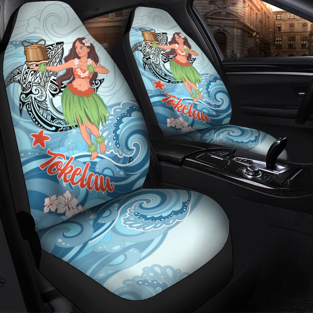 Tokelau Car Seat Cover - Polynesian Girls With Shark Universal Fit Red - Polynesian Pride