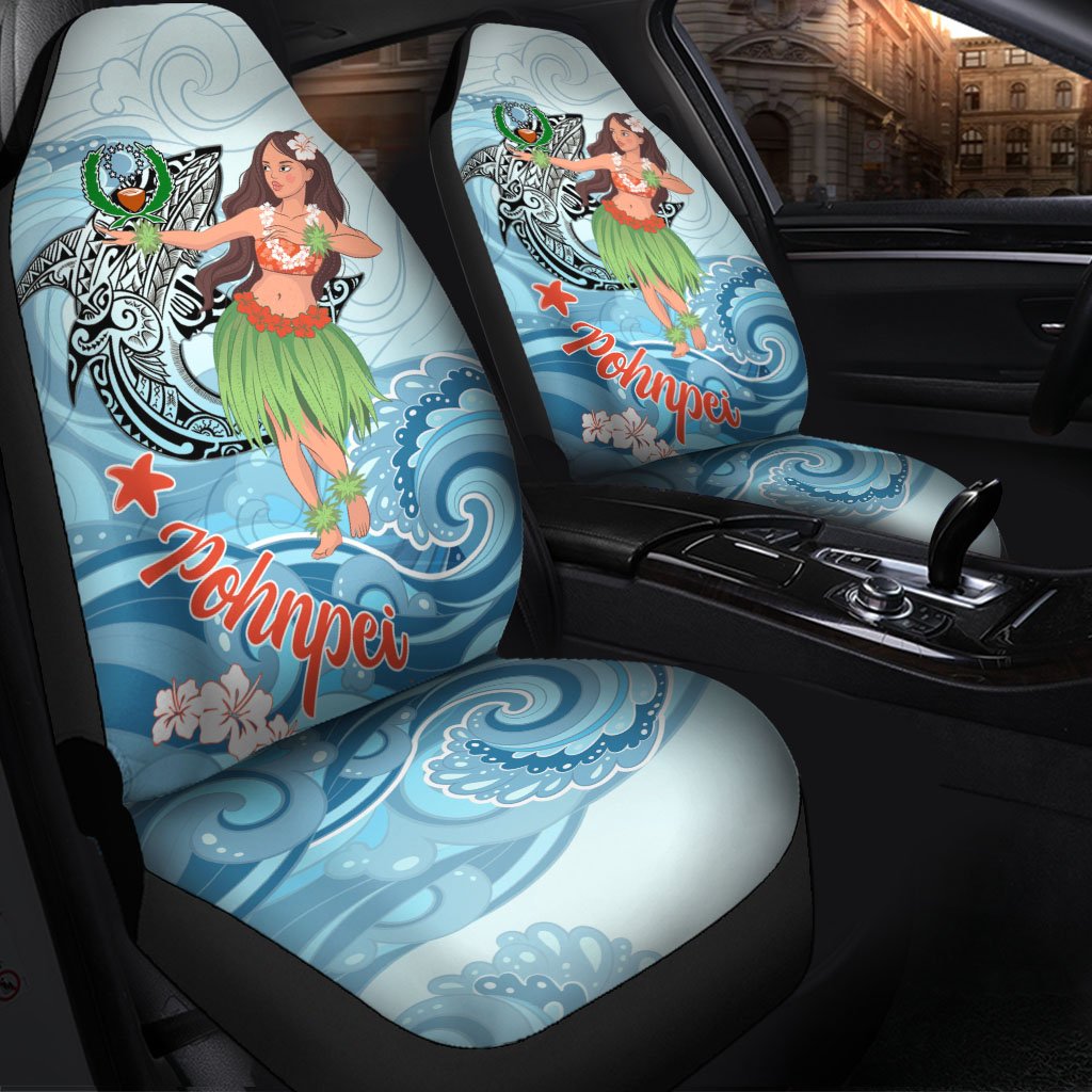 Pohnpei Car Seat Cover - Polynesian Girls With Shark Universal Fit Red - Polynesian Pride