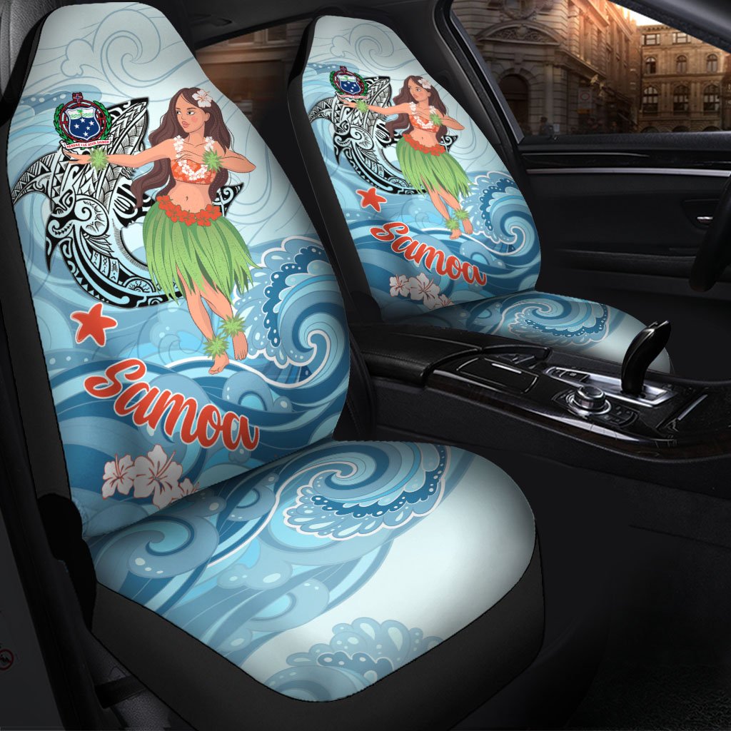 Samoa Car Seat Cover - Polynesian Girls With Shark Universal Fit Red - Polynesian Pride