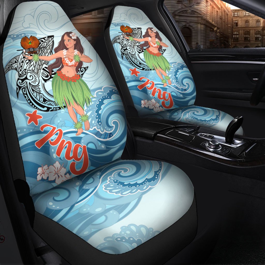 Papua New Guinea Car Seat Cover - Polynesian Girls With Shark Universal Fit Red - Polynesian Pride