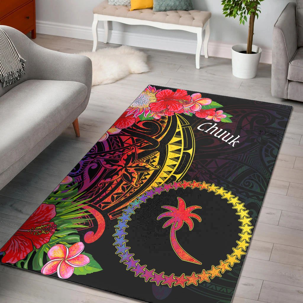 Chuuk State Area Rug - Tropical Hippie Style Black - Polynesian Pride