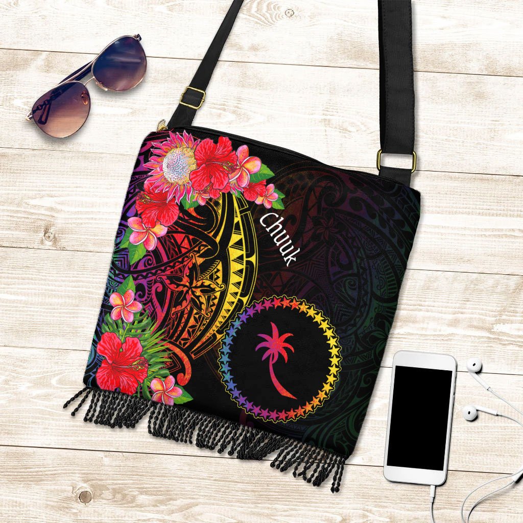 Chuuk State Boho Handbag - Tropical Hippie Style One Size Boho Handbag Black - Polynesian Pride