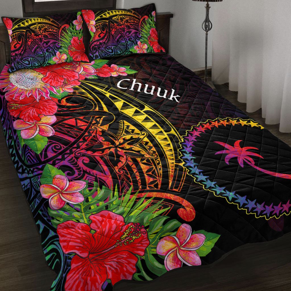 Chuuk State Quilt Bed Set - Tropical Hippie Style Black - Polynesian Pride