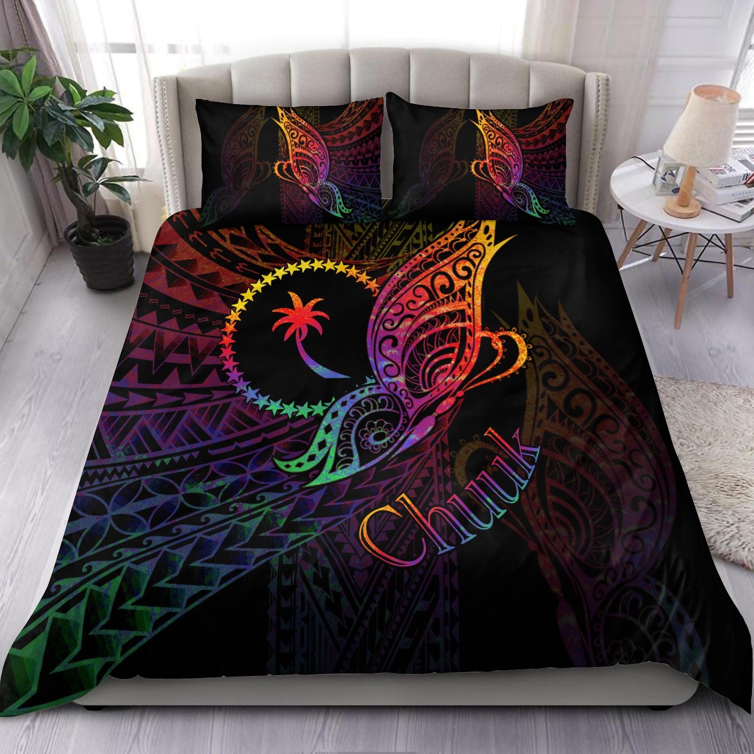 Chuuk State Bedding Set - Butterfly Polynesian Style Black - Polynesian Pride